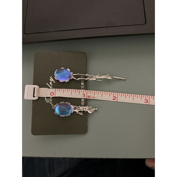 Drop Earrings Faux Moonstone Asymmetrical Assym Romantic Goth Gothcore Gothic - Picture 3 of 6